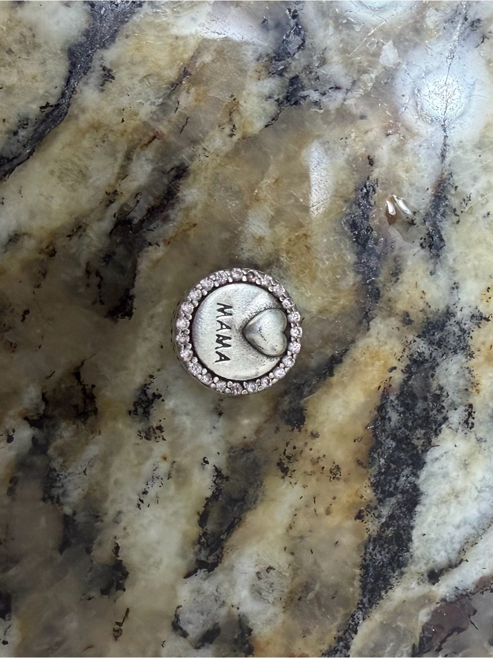Silver Mama Charm with Heart and Crystal Accent - Women Jewelry